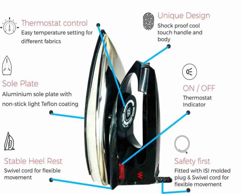 Imported Lightweight Dry Iron - Non-Stick Soleplate